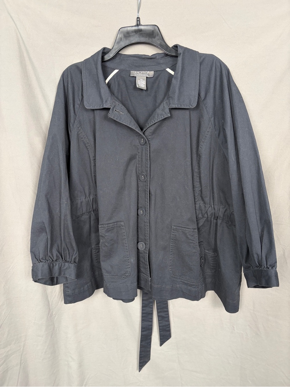 Motto Utility Jacket 3X Black Plus Size Tie Waist Button Front Lightweight
